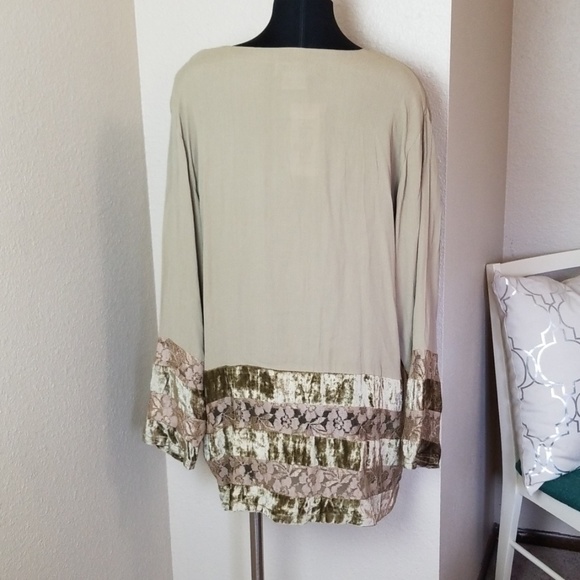 Marisol Button Front Rayon Velvet Lace Blouse - Picture 4 of 6